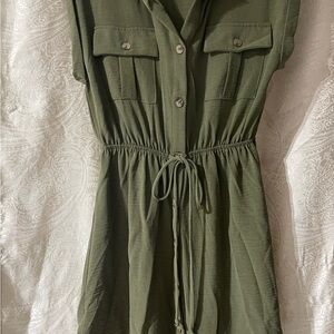 3 for $20 Green Button-Up Dress with Drawstring Waist